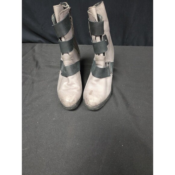 Sorel Boots Size 6.5 Gray Black After Hours Wedge Heel Leather Bootie Shoes - Picture 6 of 7